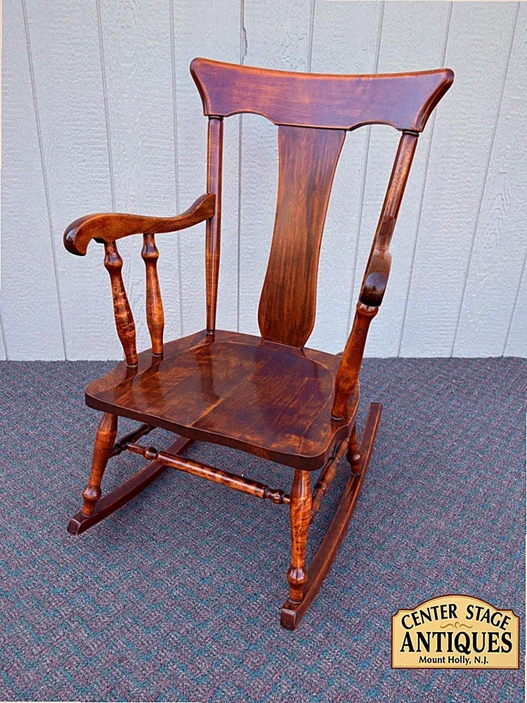 67594 Antique Mahogany Rocking Chair with Curved Backrest