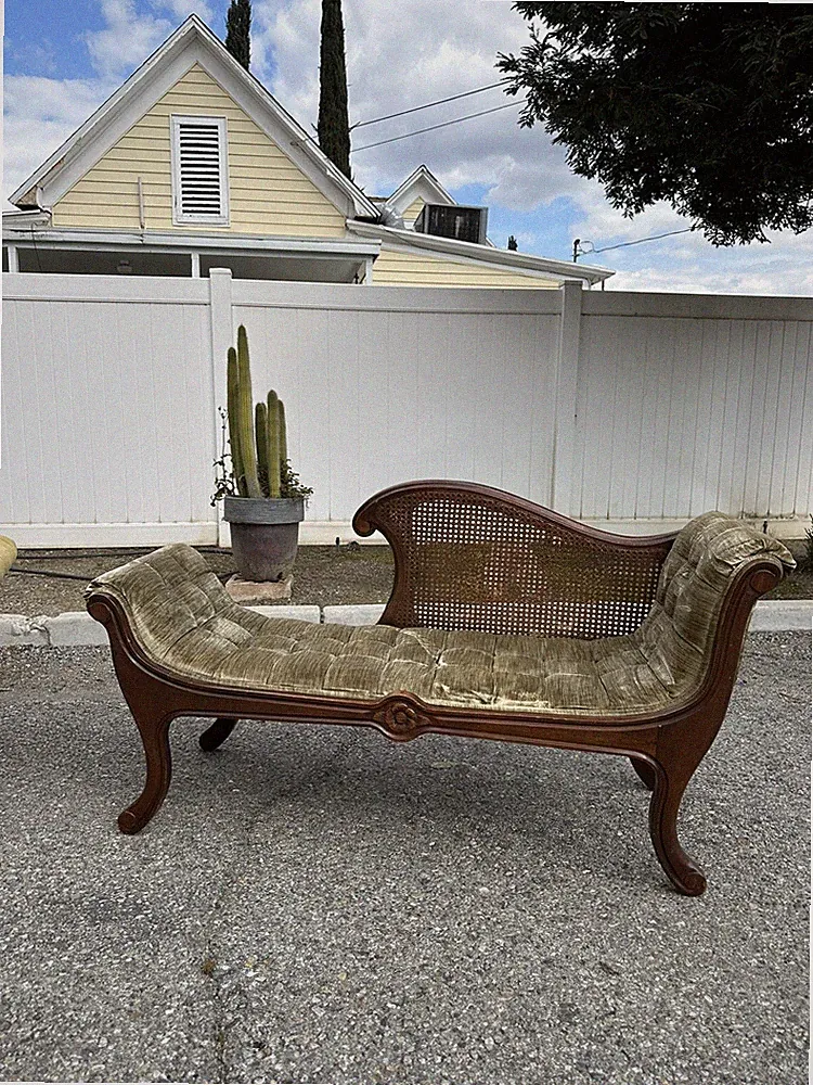 antique chaise lounge olive green velvet chair indoor