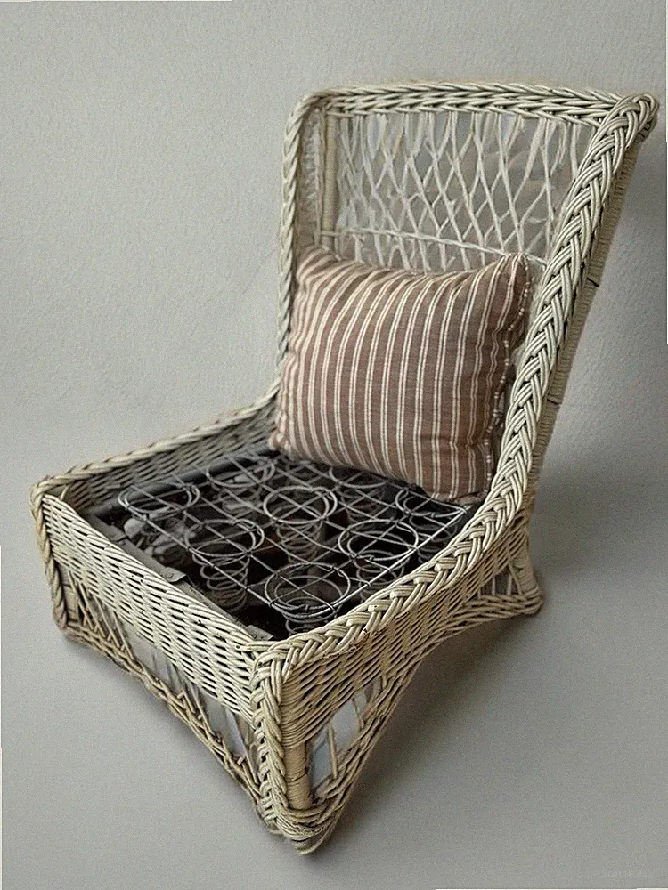 Antique Heywood Wakefield Wicker Lounge Chair Painted Vintage Missing Cushion