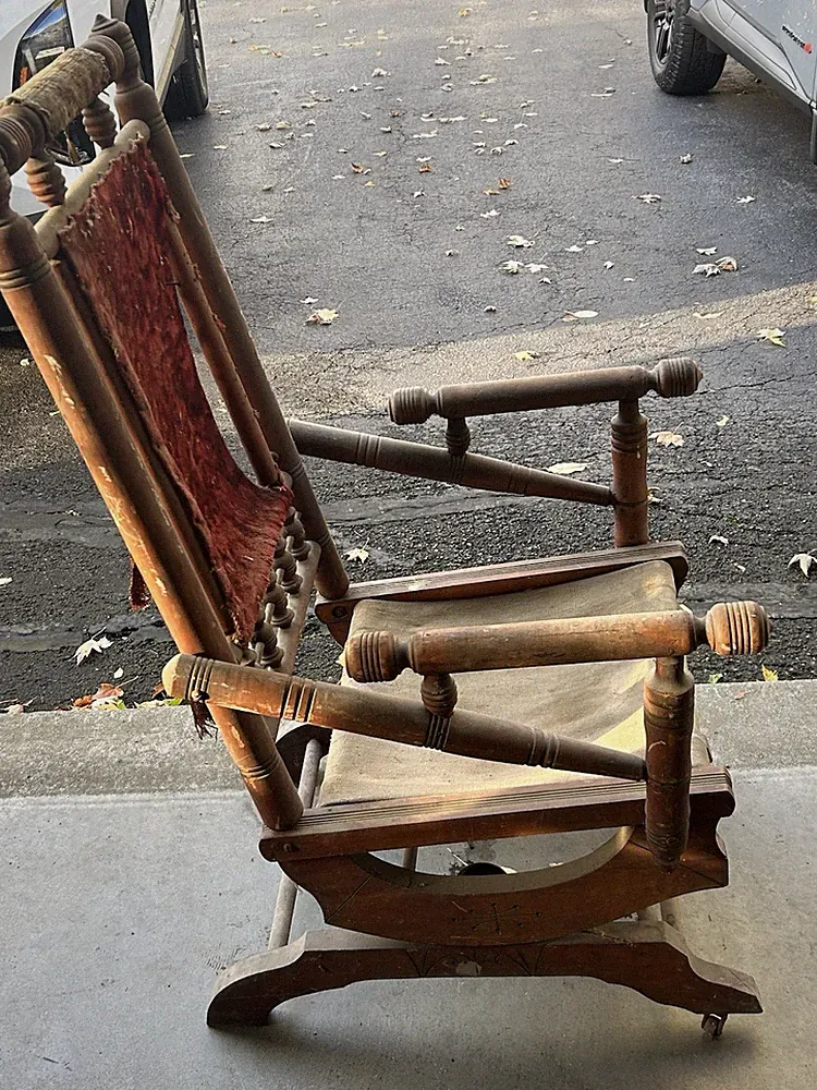 Antique Rocking Chair Made Around 1880. Still Has Some Original Fabric