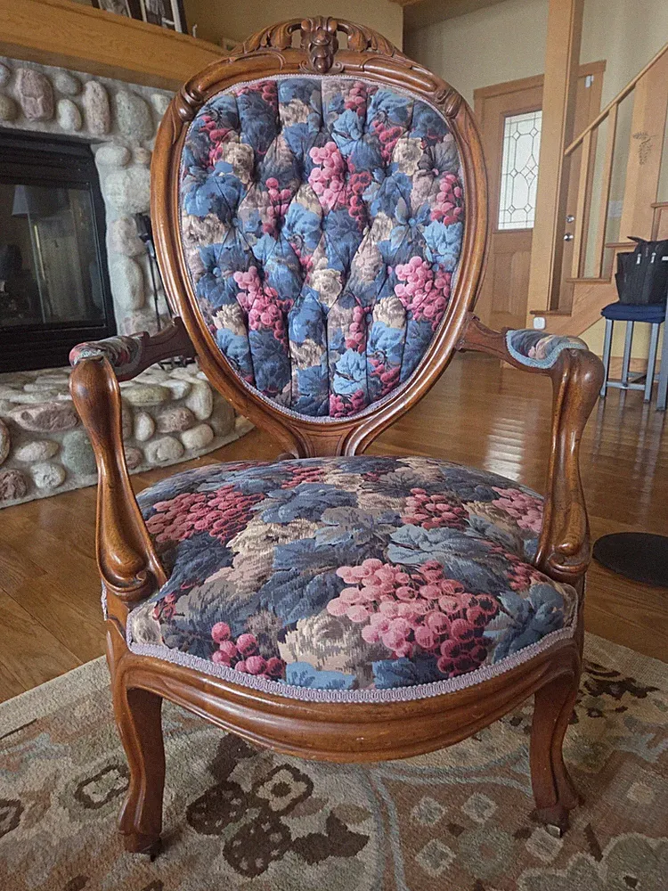 Antique Victorian Renaissance Revival Upholstered Parlor Armchair – Solid Wood