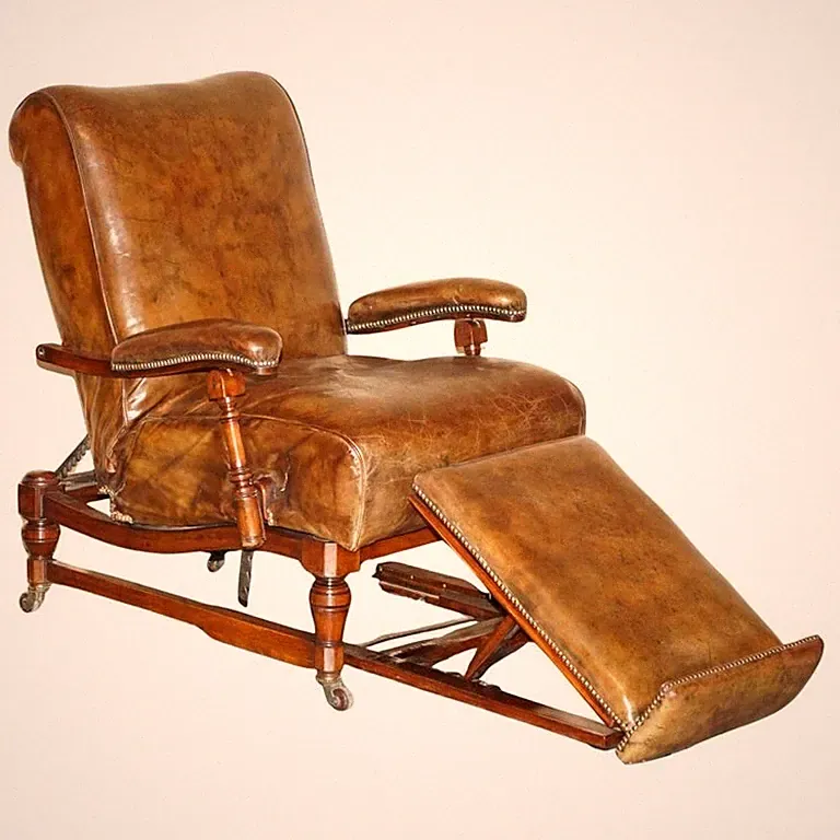 FULLY ADJUSTABLE RESTORED ANTIQUE VICTORIAN BROWN LEATHER METAMORPHIC ARMCHAIR