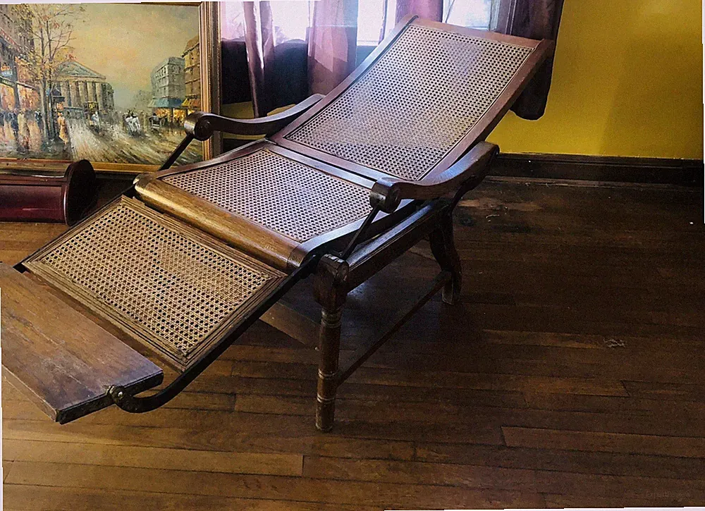 Make Offer Antique Folding Wood Cane Steamer Deck Chair 1890 England Vintage