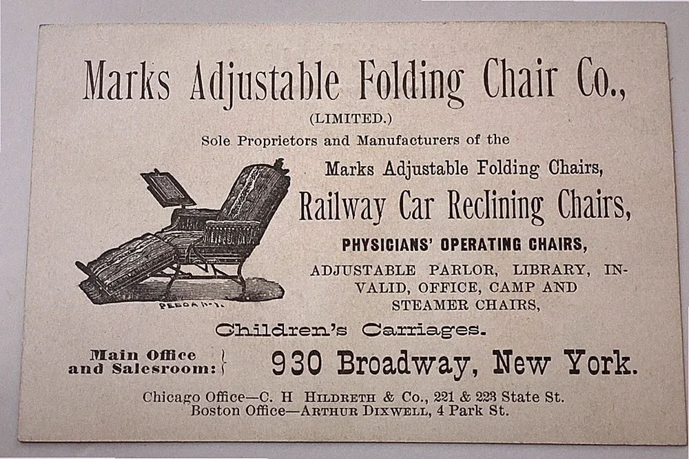 Marks Adjustable Folding Chair Co Railway Recliners Victorian Trade Card Vintage