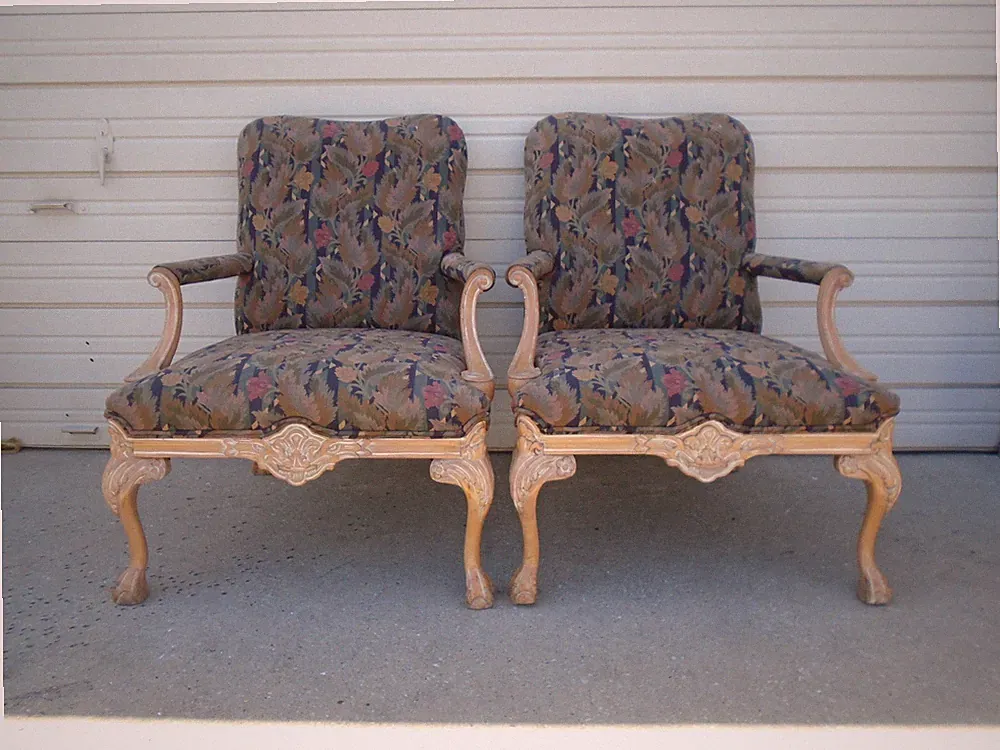 Pair French Lounge Chairs Ball $ Claw Set 2 Regency Louis XVI Library Georgian