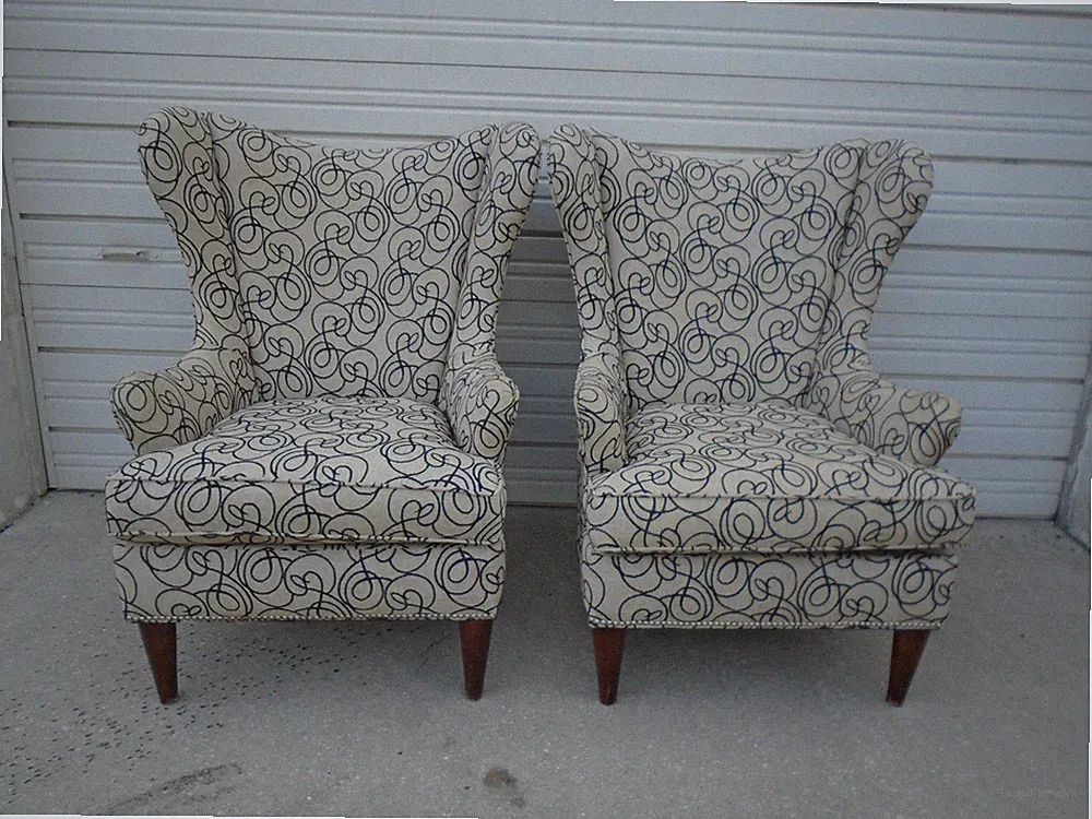 Pair Library Chairs Lounge Regency Louis XVII Wingback Set 2 Curved Art deco two