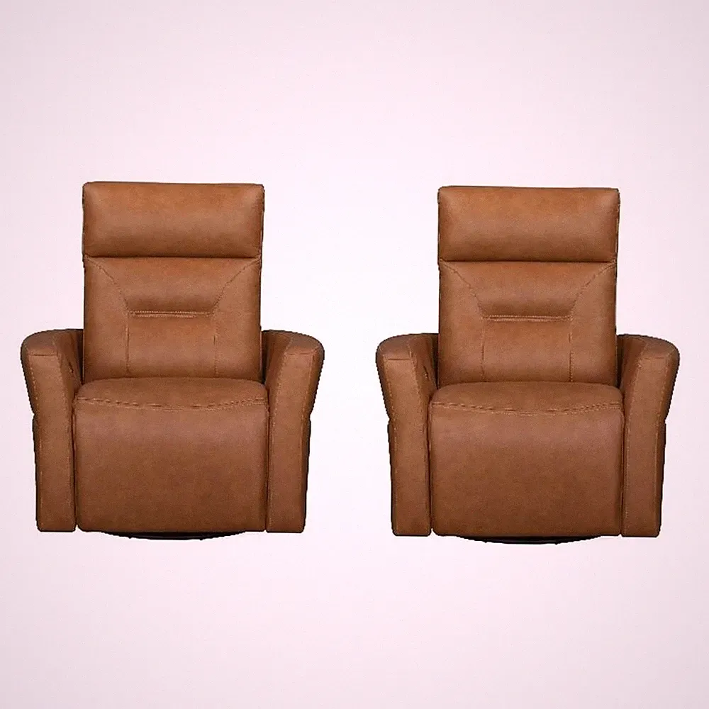 Pemberly Row Vintage Caramel Power Swivel Glider Recliner Two Pack