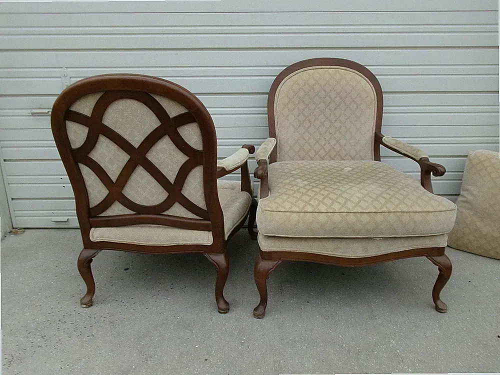 Thomasville Pair Bergere Lounge Chairs 2 Regency Louis XVI Lattice Back French