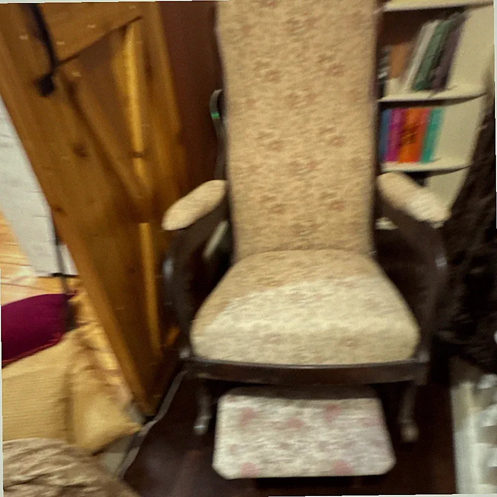 Victorian Antique Rocking Chair Wood Fabric Floral Upholstery w/ Footstool