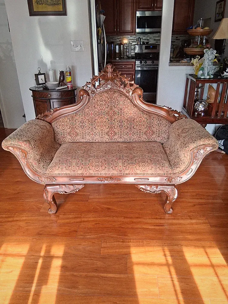 VICTORIAN LOVESEAT REUPHOLSTERED PERFECT CONDITION CARVED