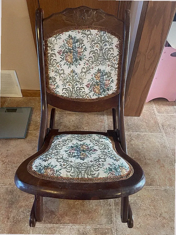 Victorian Rose back Folding Rocking Chair ( Damage Repair To Underside Of Seat