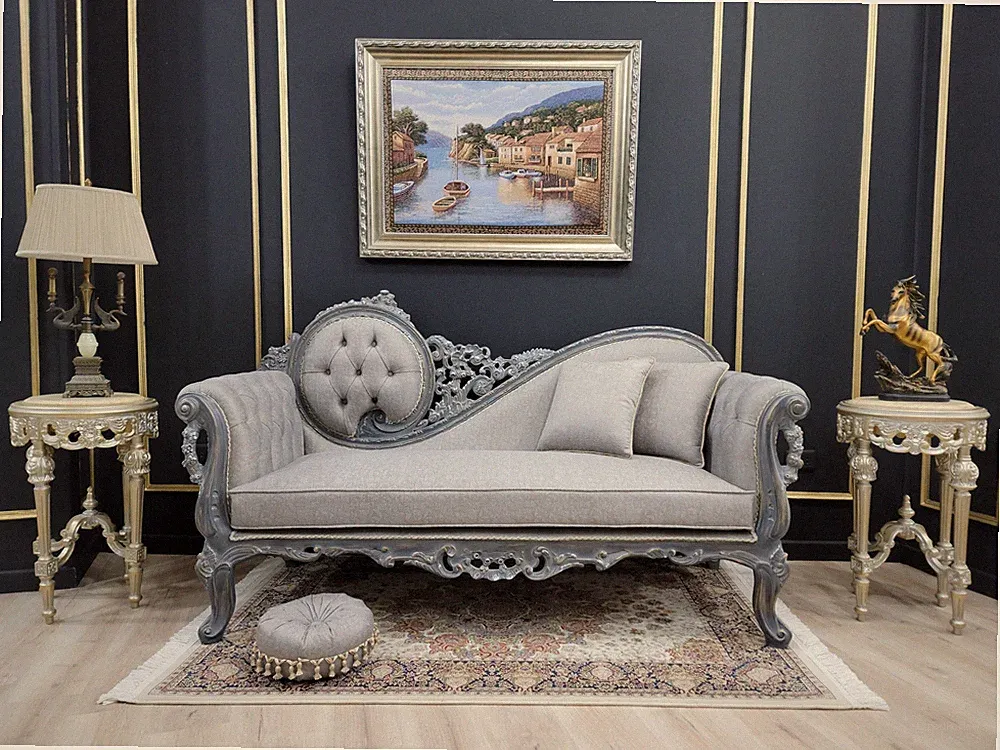 Victorian Style Chaise Lounge/ Stressed Gold Leaf Frame Finish /Hand Carved