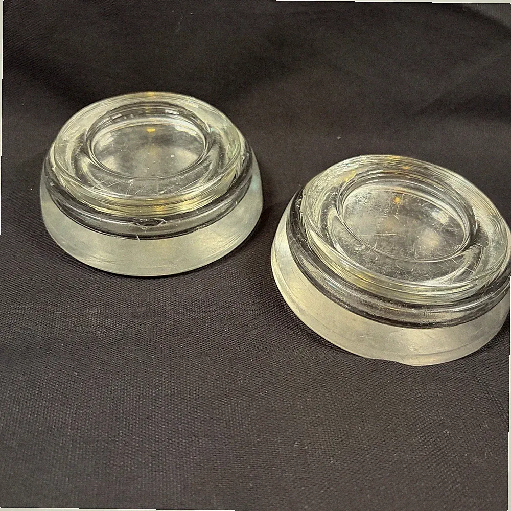 Vintage Two Piece Glass Furniture Caster Cups Set of 2 Floor Protectors 3.25”